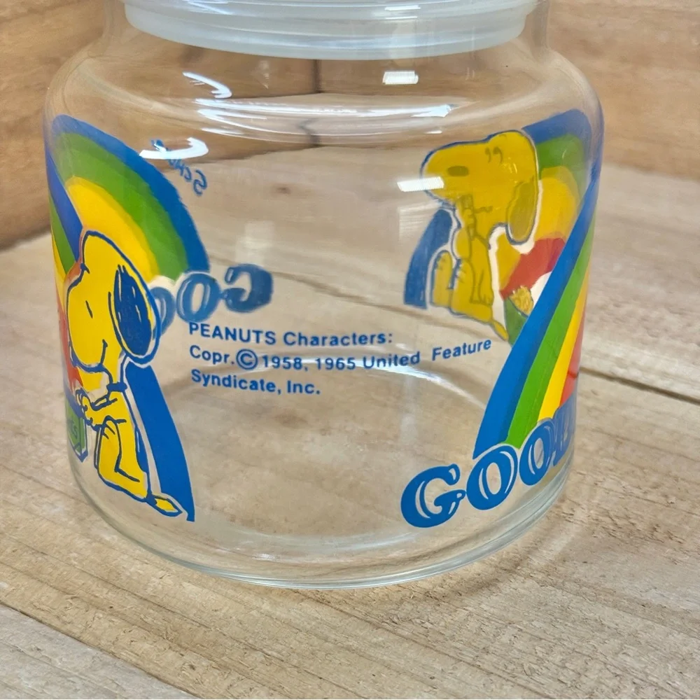 Vintage 1958 1965 Peanuts SNOOPY WOODSTOCK Glass Goodies Candy Jar with Lid - Picture 4 of 6